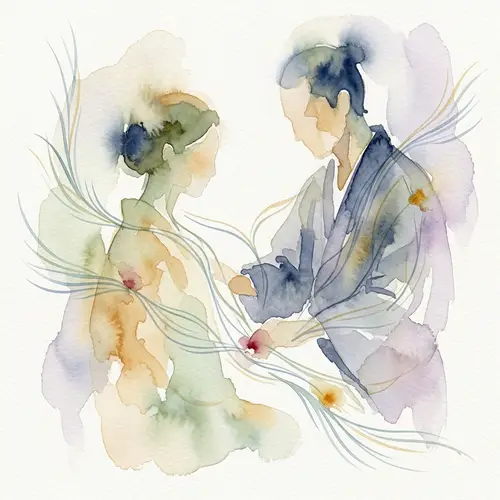 Abstract Watercolor Painting of Japanese Acupuncture Scene