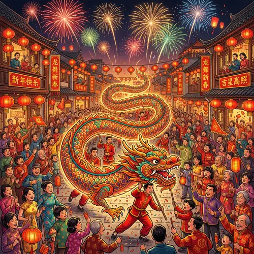 Chinese New Year Dragon Dance Illustration