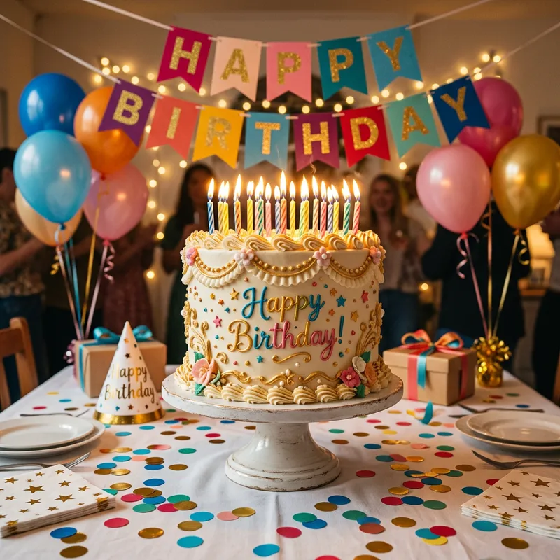 Charming Birthday Cake with Radiant Candles | Artistic Decor