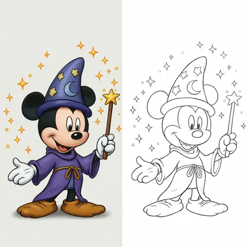 Mickey Mouse Wizard Hat Illustration | Color & Outline