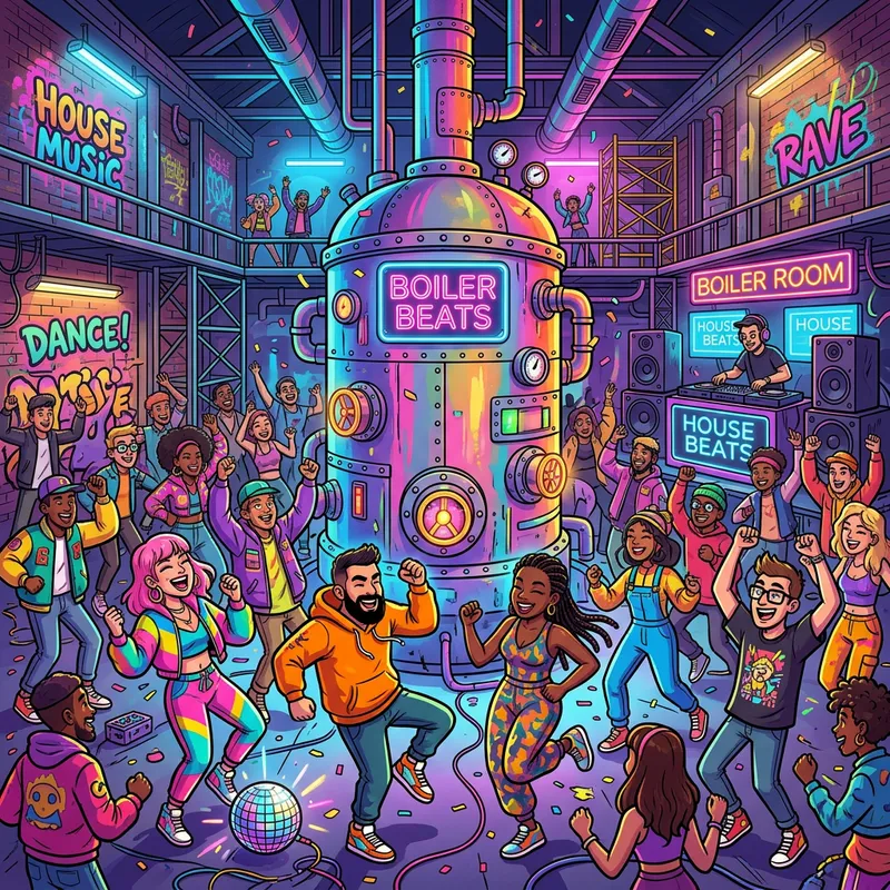 Joyful House Music Party in Cartoon Style Joyful House Music Party in Cartoon Style