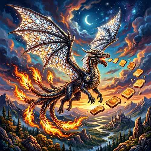 Mystical Dragon with Diamond Wings and Fiery Tails