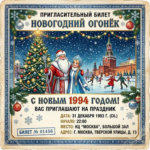 Vintage Russian New Year's Ticket with Festive Elements