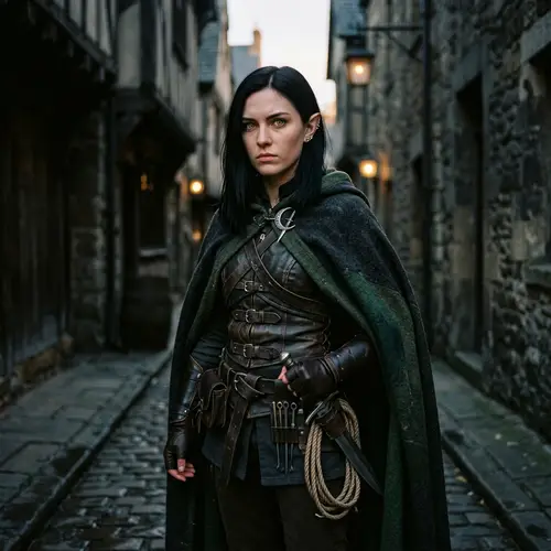 Female Half-Elf Rogue with Black Hair and Golden Eyes
