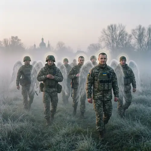 Ukrainian Soldiers as Angels in Military Attire