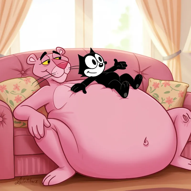 Felix the Cat and The Pink Panther Cuddle