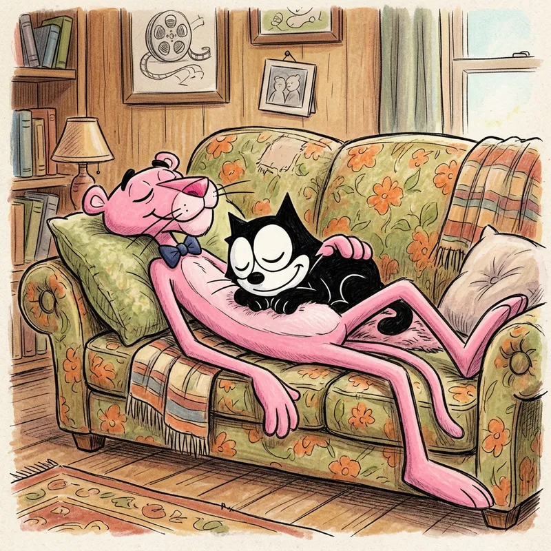 Felix the Cat and The Pink Panther Cuddle Felix the Cat and The Pink Panther Cuddle