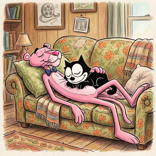 Felix the Cat and The Pink Panther Cuddle