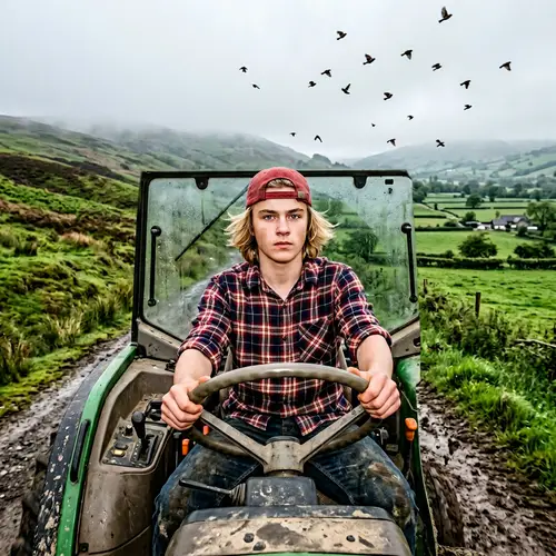 Teen Driving Tractor in Welsh Farmland