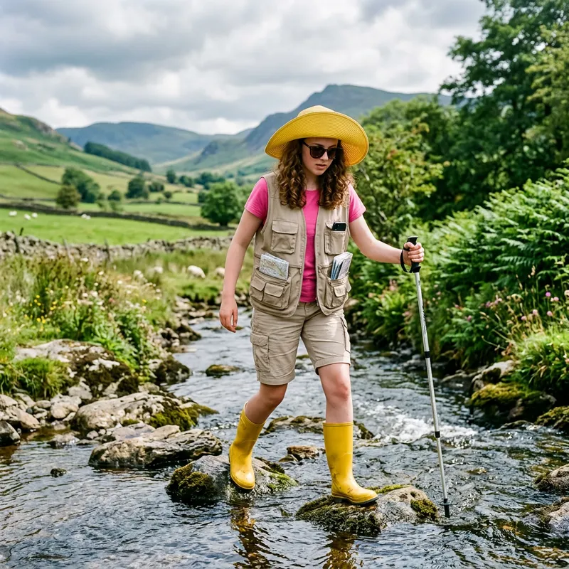 Teen Girl Exploring Wales in Bright Yellow Wellies