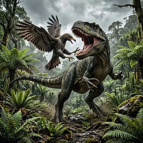 Dinosaur vs Bird: Epic Prehistoric Battle Scene