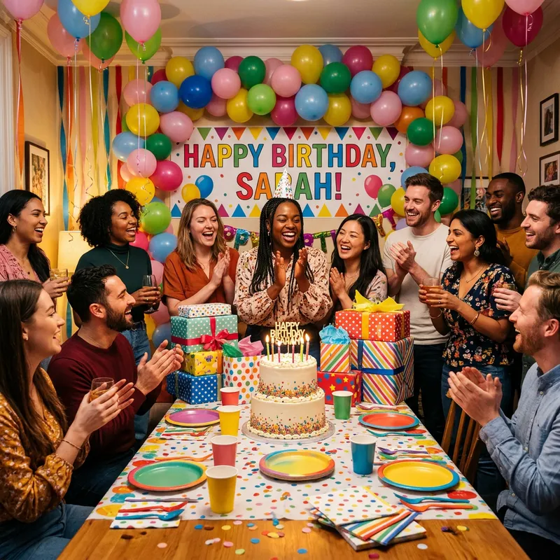 Colorful Birthday Celebration with Joyful Friends and Decor Colorful Birthday Celebration with Joyful Friends and Decor