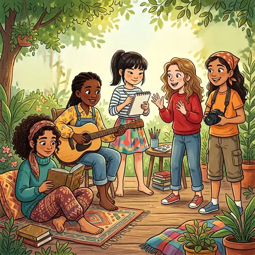 Diverse Girls Engaged in Activities | Vibrant Illustration