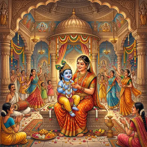 Krishna and Mother Yashoda in an Indian Temple