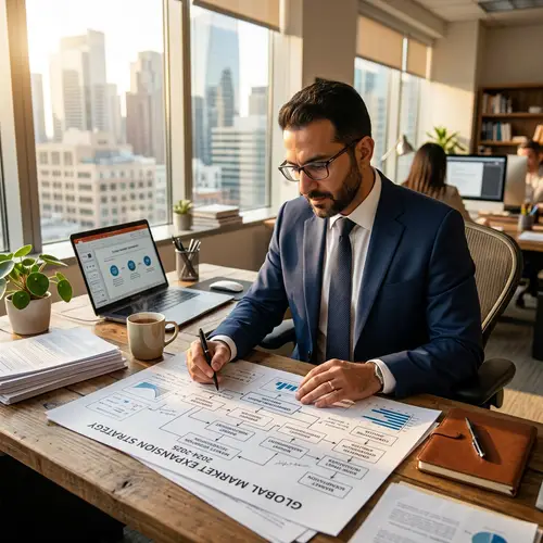 Middle-Eastern Strategy Professional at Modern Office Desk