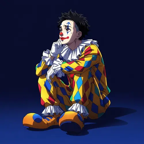 Thoughtful Clown: Anime Man with Short Hair
