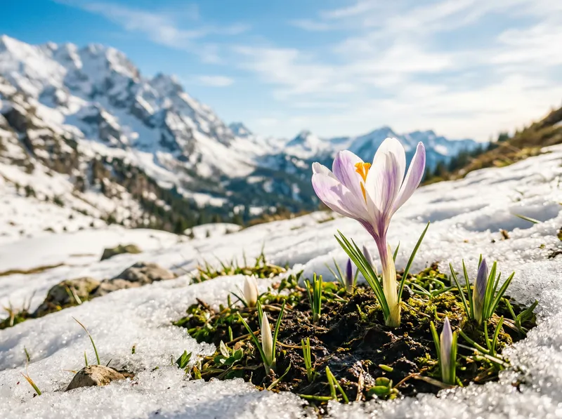 Blooming Crocus Flower Against Spring Sky Blooming Crocus Flower Against Spring Sky