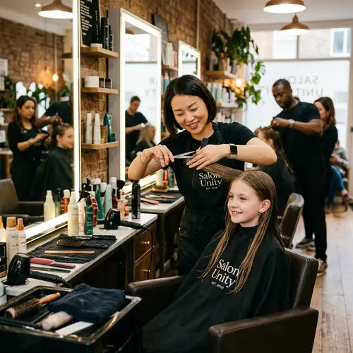 Professional Hair Salon: Multicultural Hairdresser Cuts Long Hair