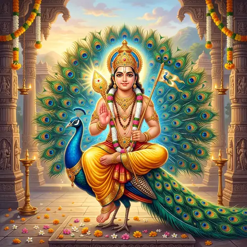Lord Subramanya on Peacock: Divine & Blissful Appearance