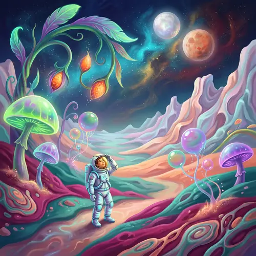Surreal Alien Landscape: Astronaut's Journey