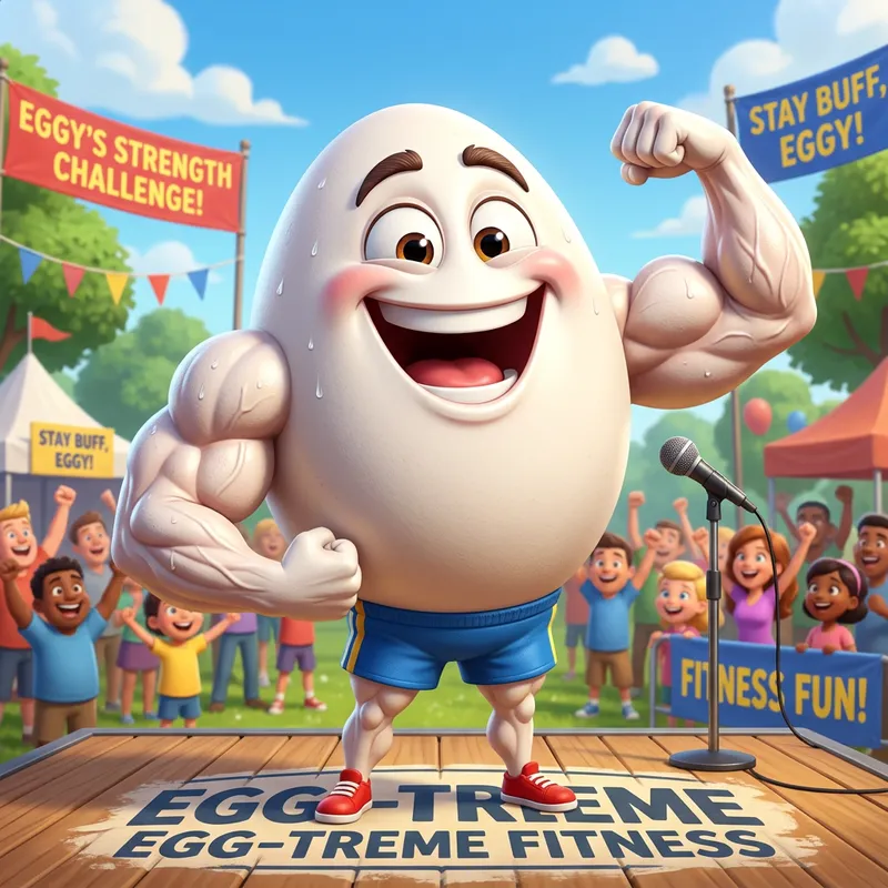 Animated Egg with a Happy Face and Muscular Physique Animated Egg with a Happy Face and Muscular Physique