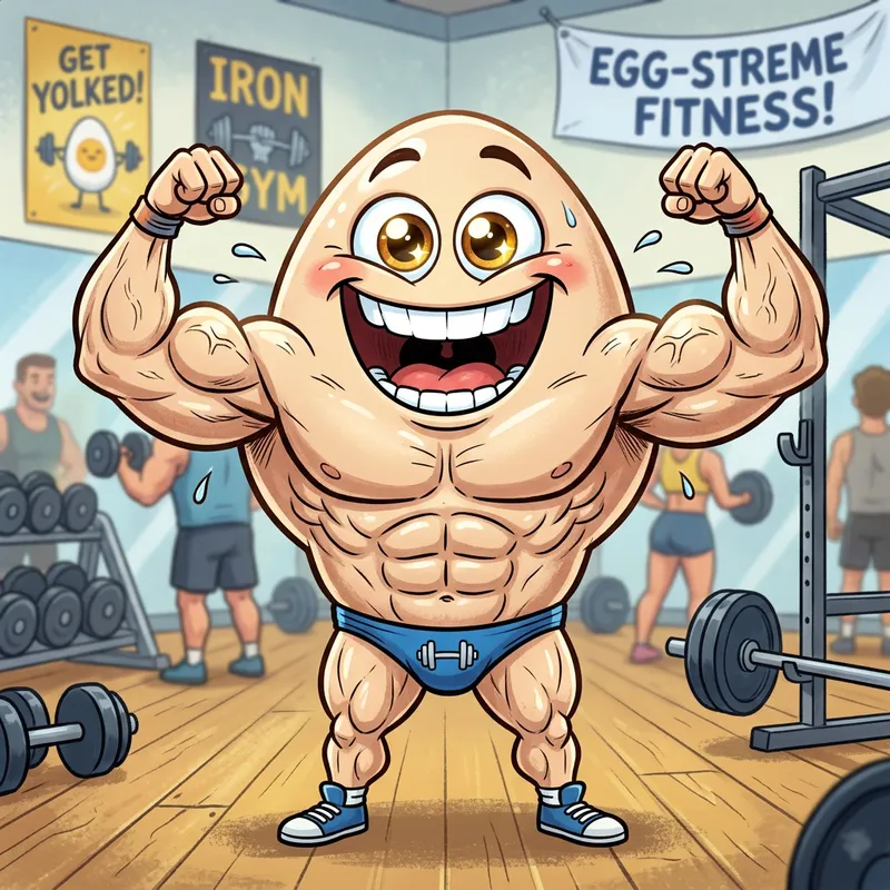 Muscular Egg Cartoon: Joyous Animated Illustration