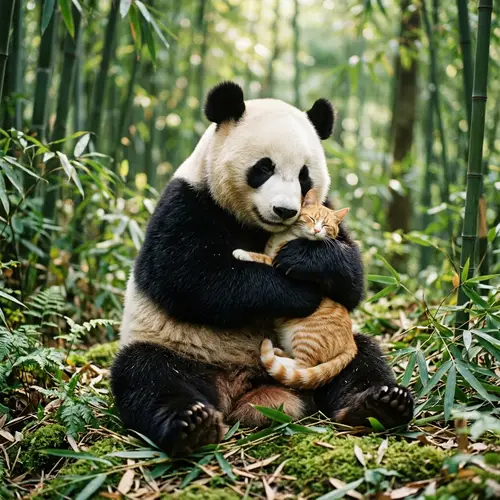 Panda Cuddles with Adorable Cat