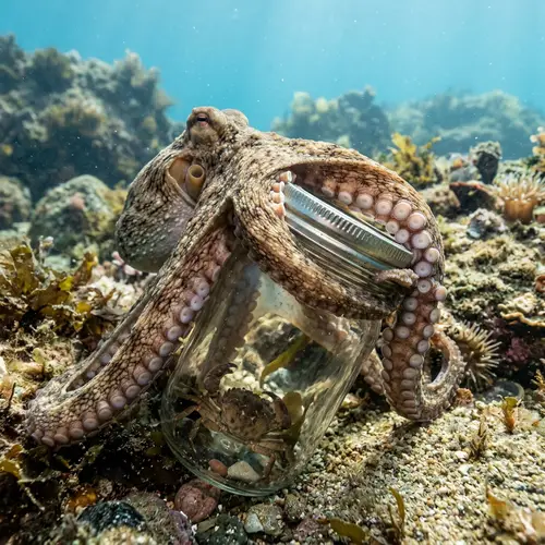 Octopus Exploring Jar with Crab | Underwater Wonders