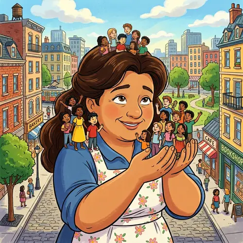 Giant Animated Woman in Colorful Cartoon