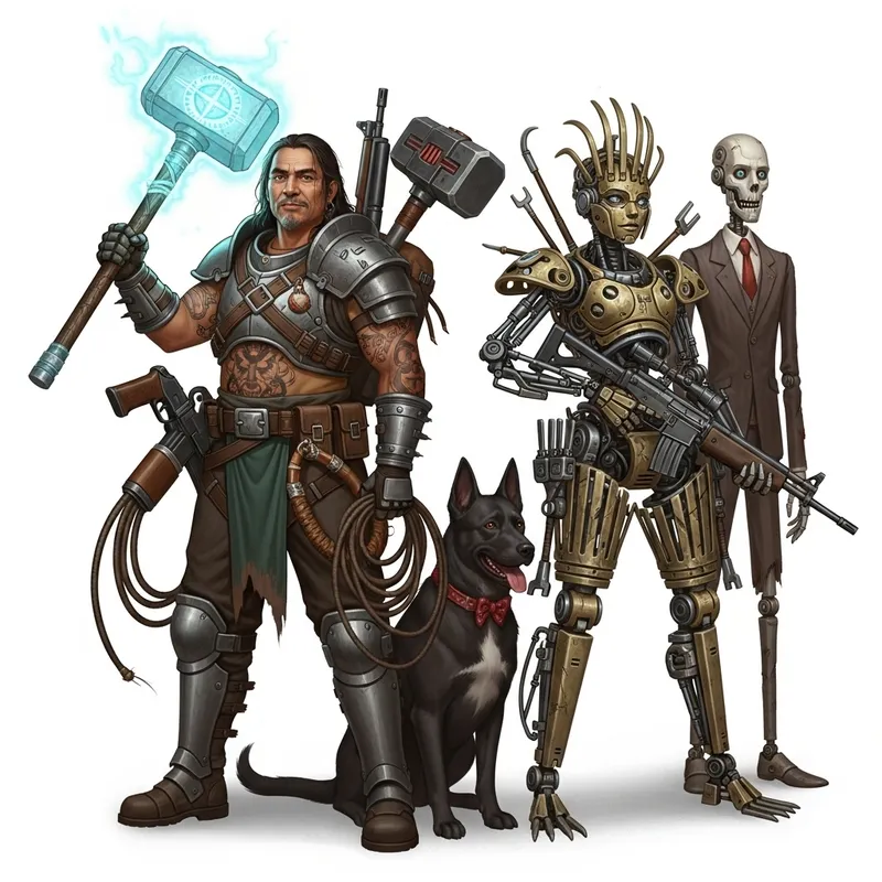 Armored Mechanic with Sledgehammer and Robot Companion