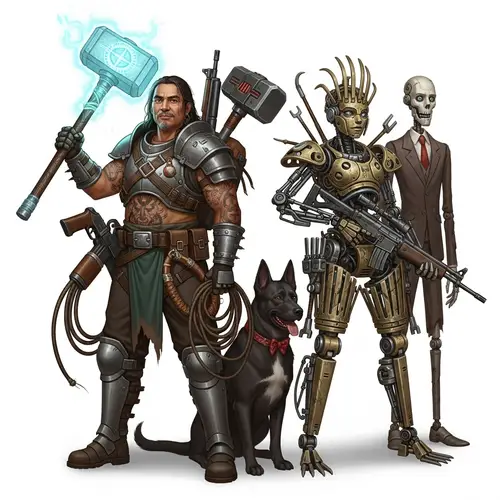 Armored Mechanic with Sledgehammer and Robot Companion