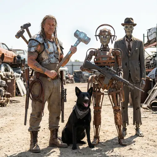 Armored Mechanic with Sledgehammer and Robot Companion