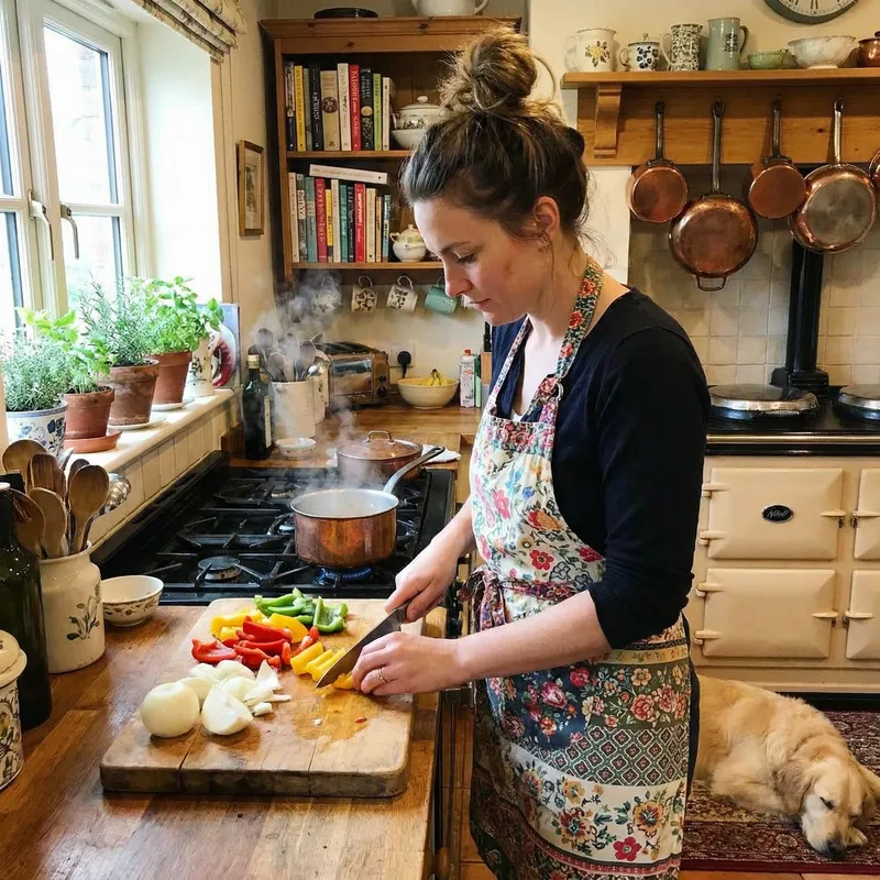 Woman Cooking Dinner in a Cozy Kitchen | Meal Preparation in Progress