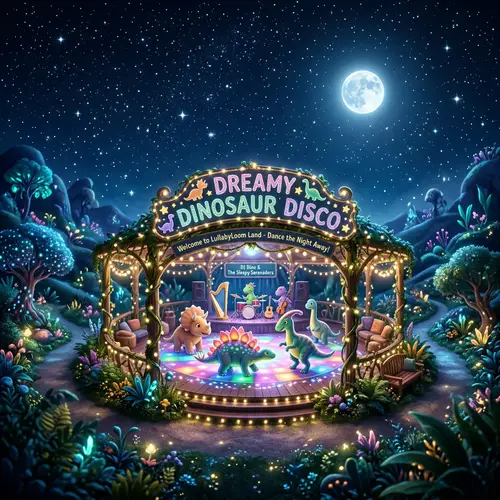 Dreamy Dinosaur Disco at LullabyLoom Land | Serene Moonlit Night