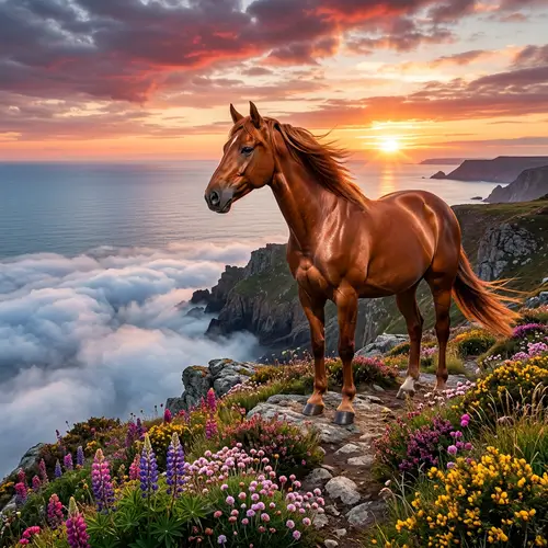 Magnificent Horse at Sunset on Cliff | Nature's Splendor