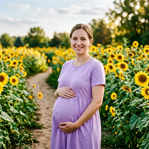 Caucasian Pregnant Woman in Lavender Maternity Dress