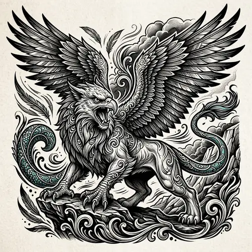 Majestic Griffin Tattoo Design | Black & White Style