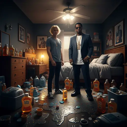 Chaotic Urban Bedroom Scene with P Diddy