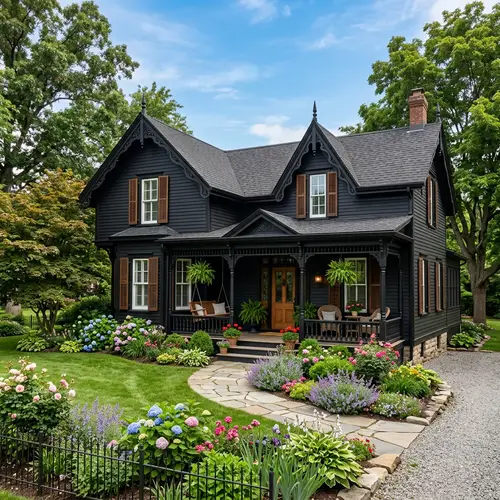 Charming Black Traditional House with Classic Architectural Details