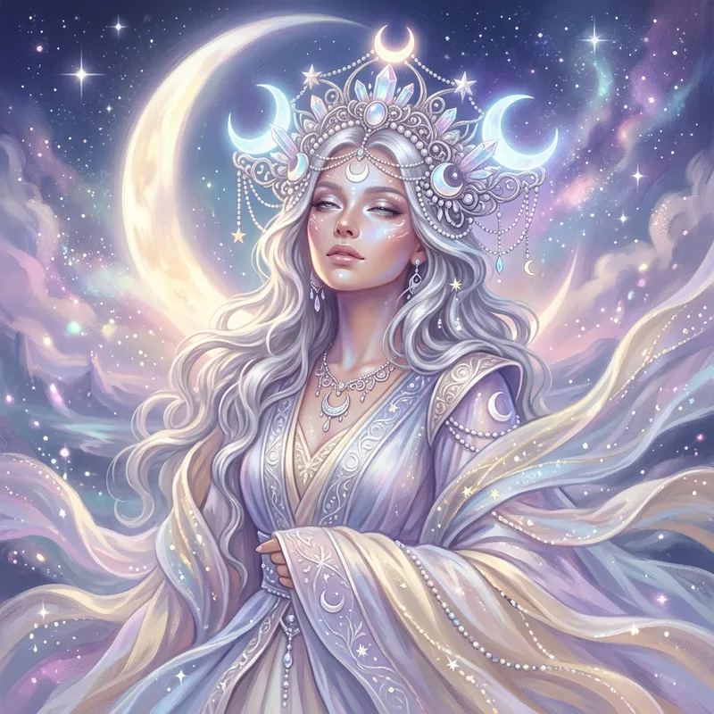 Intricate Moon Goddess Portrait: Ethereal Fantasy Artwork