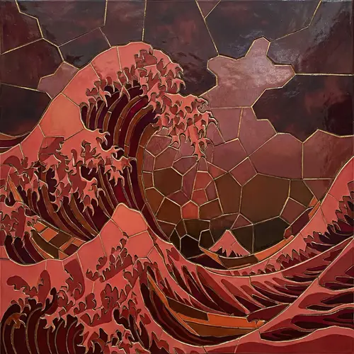 Crimson Tide Regular Tessellation: Diverse Polygons in Storm Wave