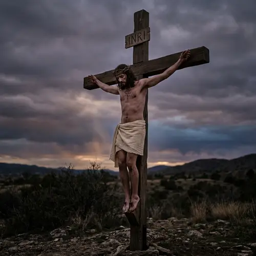 Emotional Depiction of Jesus on a Cross - Symbolizing Hope and Redemption