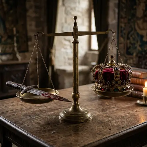 Symbolism of Power and Justice Balanced on Scale