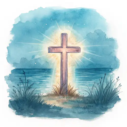 Glowing Christian Cross in Watercolor Art