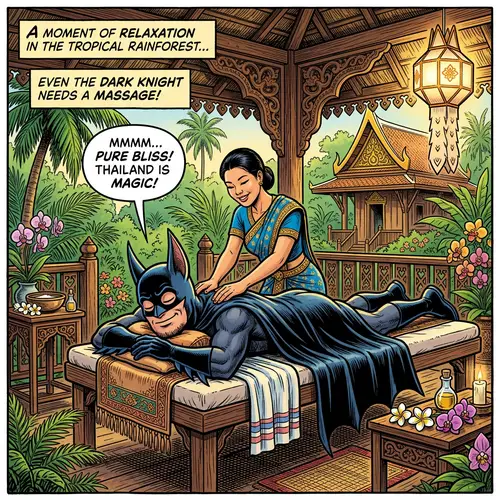 Batman Gets a Relaxing Thai Massage in Cartoon Style