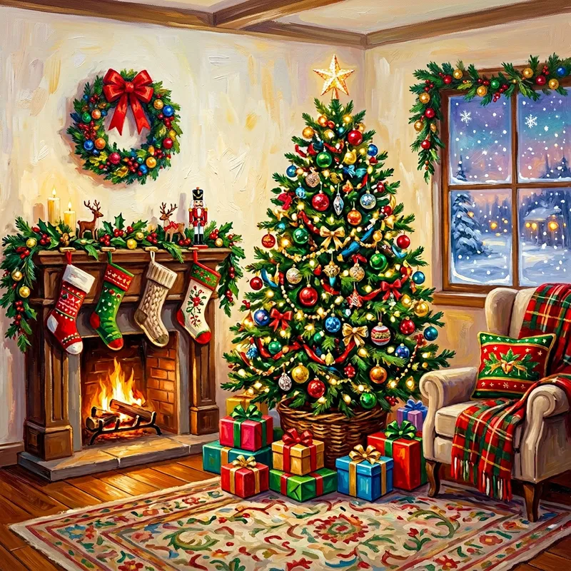Colorful Oil Painting of Holiday Theme