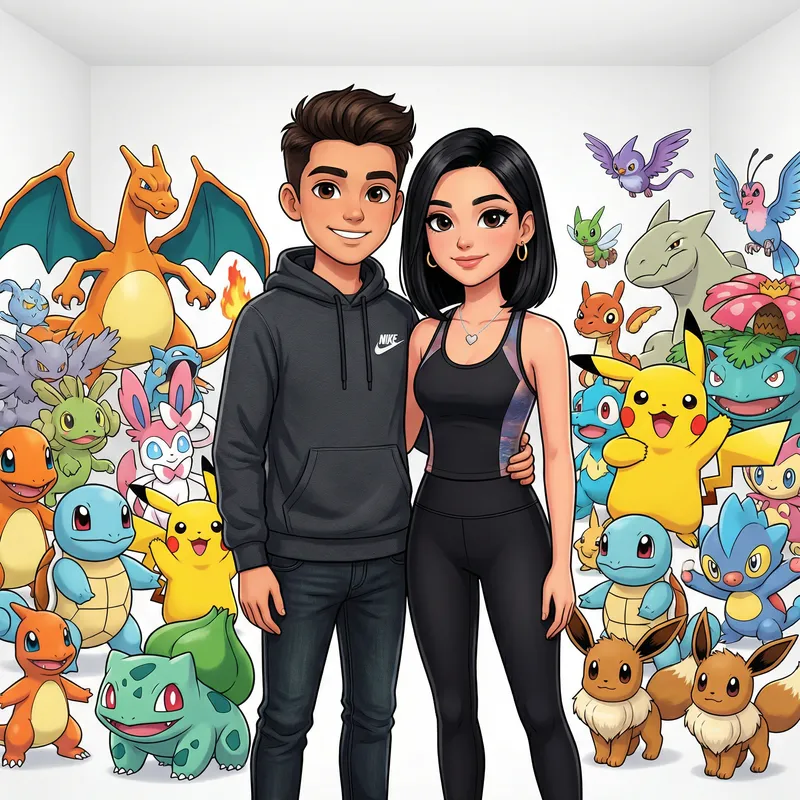 Couple Surrounded by Pokémon – Stylish & Fun Couple Surrounded by Pokémon – Stylish & Fun