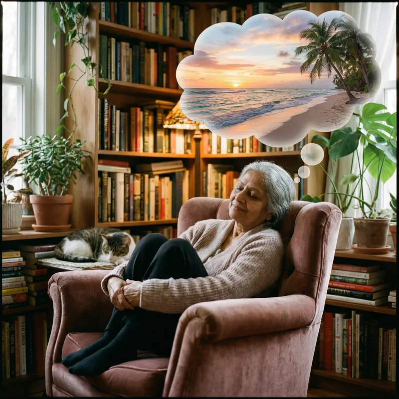 Dreaming South Asian Woman Imagines Ocean Beach