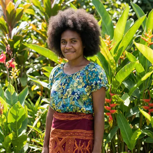PNG Girl with Afro Hair in Traditional Meri Blouse and LapLap