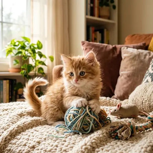 Cute Kitten with Fluffy Fur and Sparkling Eyes - Cozy Atmosphere